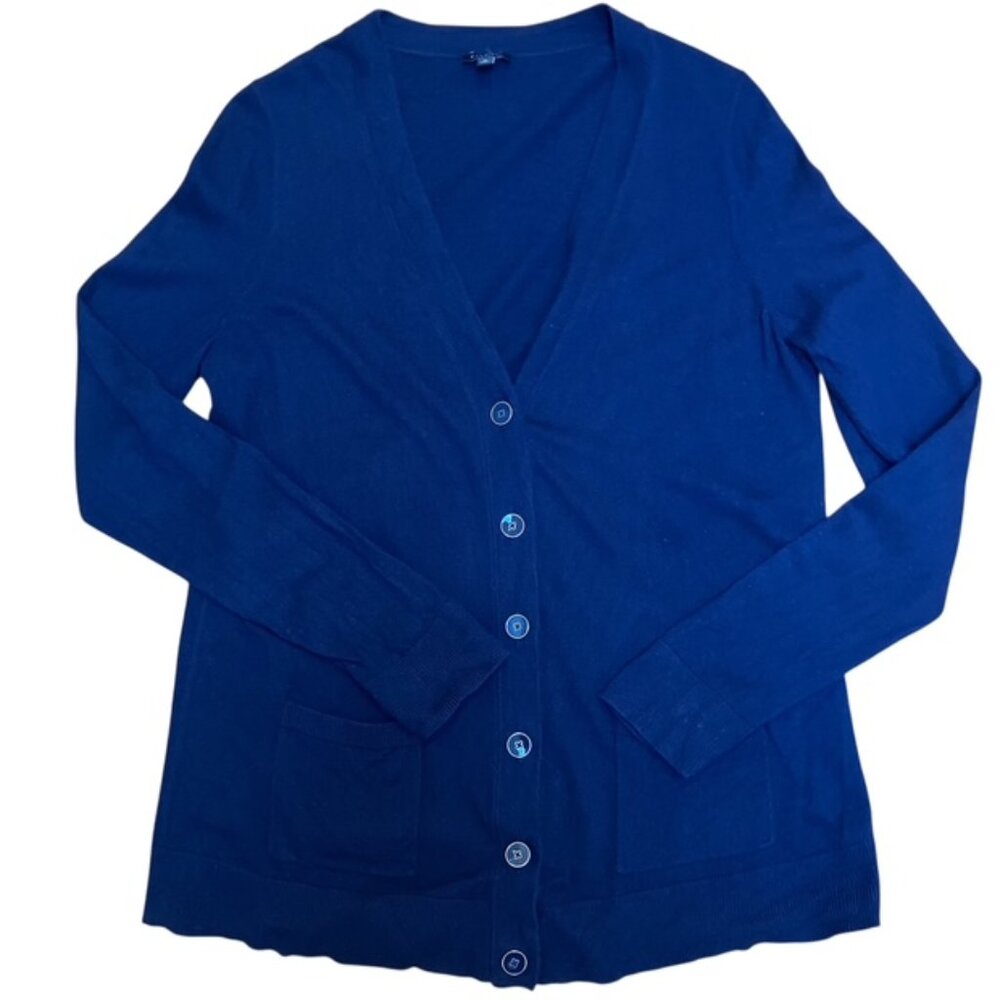 Talbots Navy Blue V Neck Button Down Long Sleeve Cardigan Size M